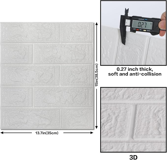 10PCS 3D Wall Panels Peel and Stick Foam, Self-Adhesive Decorative 3D Brick Wallpaper Wall Covering, Faux Stone Wall Panel Foam Brick for Living Room, Kitchen, Bathroom