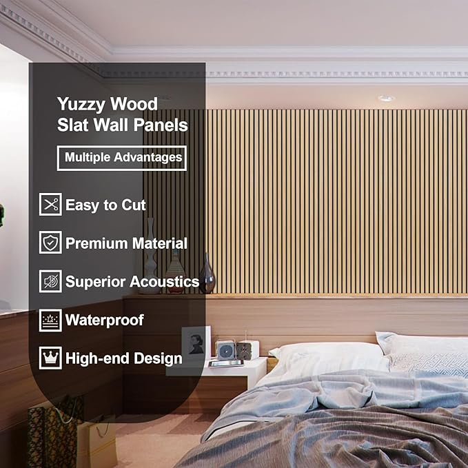 Yuzzy Wood Panels for Wall and Ceiling - 108 x 11 Inch Wood Slat Acoustic Panels 4 PCS - Modern Sound Absorbing Wall Panels for Interior Wall Decor for Home, Office, Studio - Rustic Oak