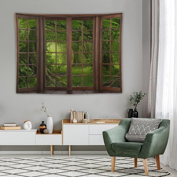 ZhiRain Misty Forest Landscape Tapestry Wall Hanging Green Tree in Jungle Forest Nature Scenery Woodland Tapestries Home Decor for Living Room Bedroom Farmhouse Apartment Dorm 60"x80"