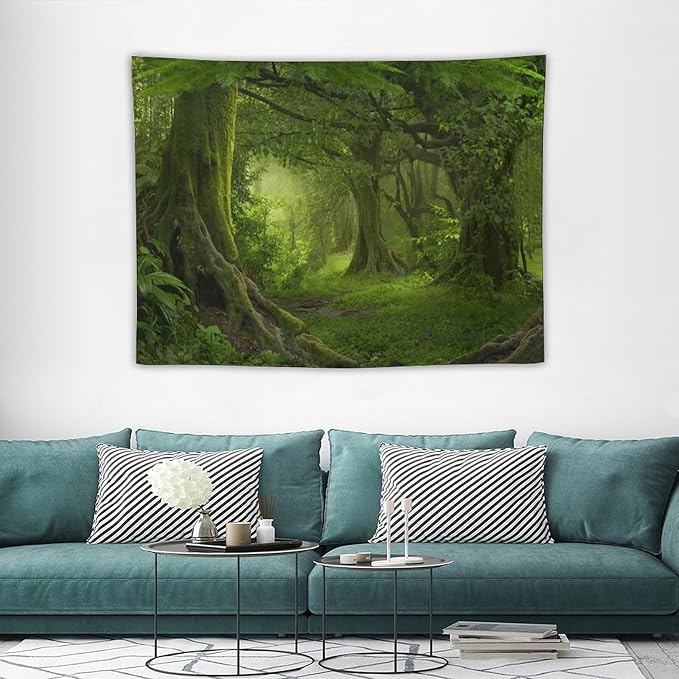 ZhiRain Misty Forest Tapestry Wall Hanging Green Tree in Jungle Forest Nature Scenery Woodland Tapestries Home Decor for Living Room Bedroom Farmhouse Apartment Dorm 30"x40"