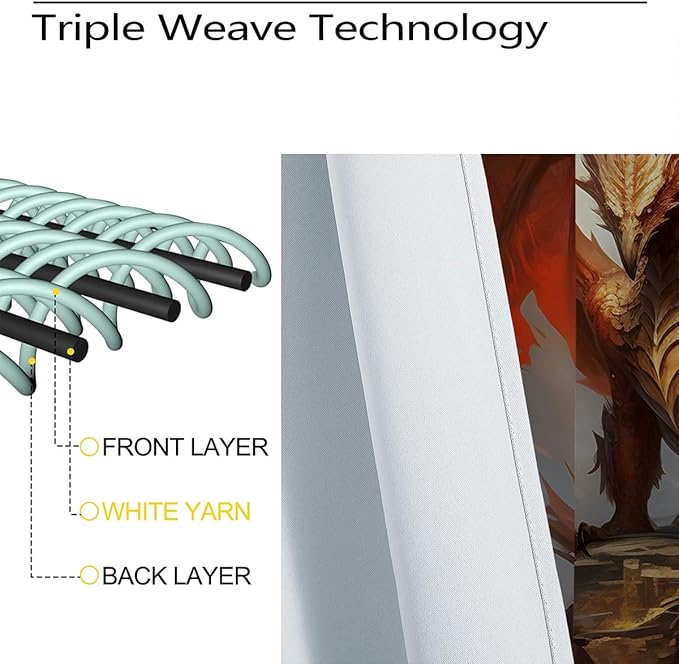 18TH CROZY Dragon Blackout Curtains for Girls Boy Home Decor, Medieval Fantasy Magical Red Animal Grommet Thermal Insulated Drapes Darkening Window Curtain for Bedroom Living Room, 42 x 63 Inch