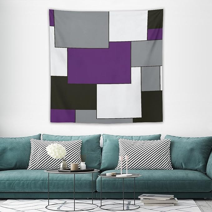 ZhiRain Modern Tapestry Wall Hanging Purple And Gray Black Tapestries Home Decor for Living Room Bedroom Farmhouse Apartment Dorm 60"x60"