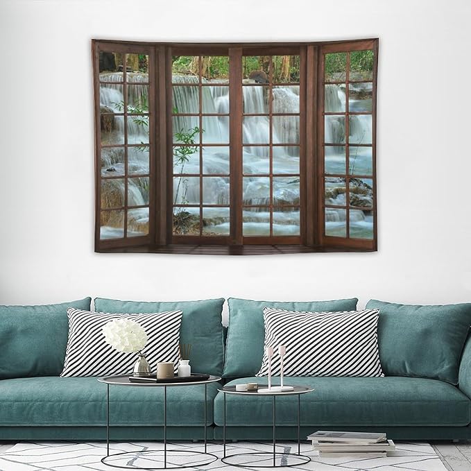 ZhiRain Nature Waterfall Landscape Tapestry Wall Hanging Forest Bamboo Garden Jungle Stream Scenery Tapestries Home Decor for Living Room Bedroom Apartment Farmhouse Dorm 30"x40"