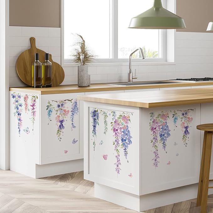 Zonon 6 Pcs Flowers Wall Decals Stickers Vinyl Removable Peel and Stick Colorful Dragonflies Floral Wall Murals Decor for Bedroom Living Room Nursery(Elegant)