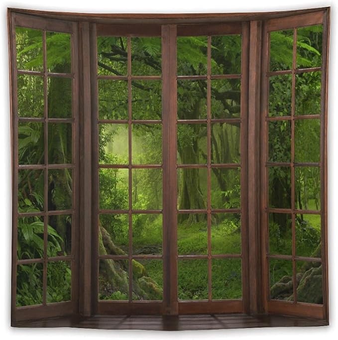 ZhiRain Misty Forest Landscape Tapestry Wall Hanging Green Tree in Jungle Forest Nature Scenery Woodland Tapestries Home Decor for Living Room Bedroom Farmhouse Apartment Dorm 60"x60"