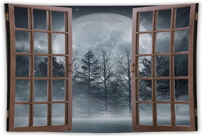 ZhiRain Misty Landscape Tapestry Wall Hanging Dark Black Nature Moon Gothic Tree Scenery Foggy Woodland Tapestries Home Decor for Living Room Bedroom Apartment Farmhouse Dorm 40"x60"