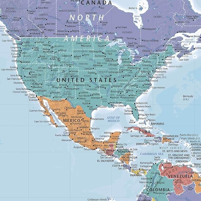 3 Panel - Personalized Canvas Blue Oceans Large Travel Map of the World