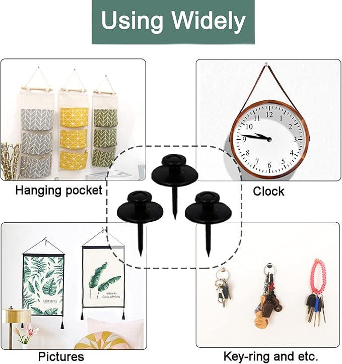 30 PCS Push Pins Picture Hangers Wall Hooks, Double Headed Thumb Tacks for Wall Hangings, Renter Friendly Decor Small Picture Frame Hangers for Drywall Cork Board Home Office Photo Decorations(Black)