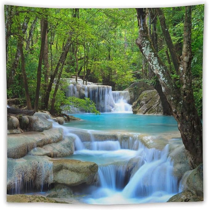 ZhiRain Waterfall Tree Tapestry Wall Hanging Natural Scenery Forest Garden Spring Stone River Tapestries Home Decor for Living Room Bedroom Apartment Farmhouse Dorm 60"x60"