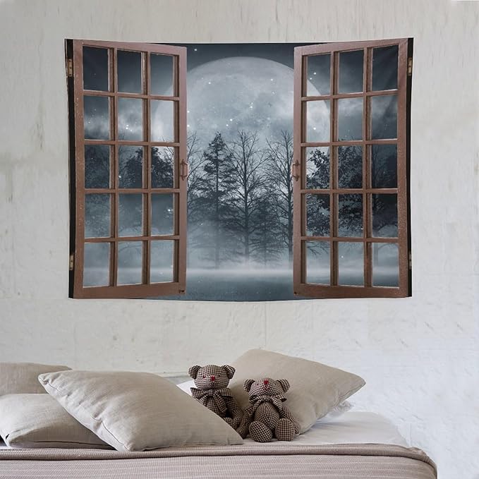 ZhiRain Misty Landscape Tapestry Wall Hanging Dark Black Nature Moon Gothic Tree Scenery Foggy Woodland Tapestries Home Decor for Living Room Bedroom Apartment Farmhouse Dorm 30"x40"