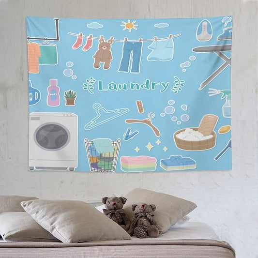 ZhiRain Laundry Room Tapestry Wall Hanging Vintage Funny Farmhouse Rustic Tapestries Home Decor for Living Room Bedroom Farmhouse Apartment Dorm 60"x80"