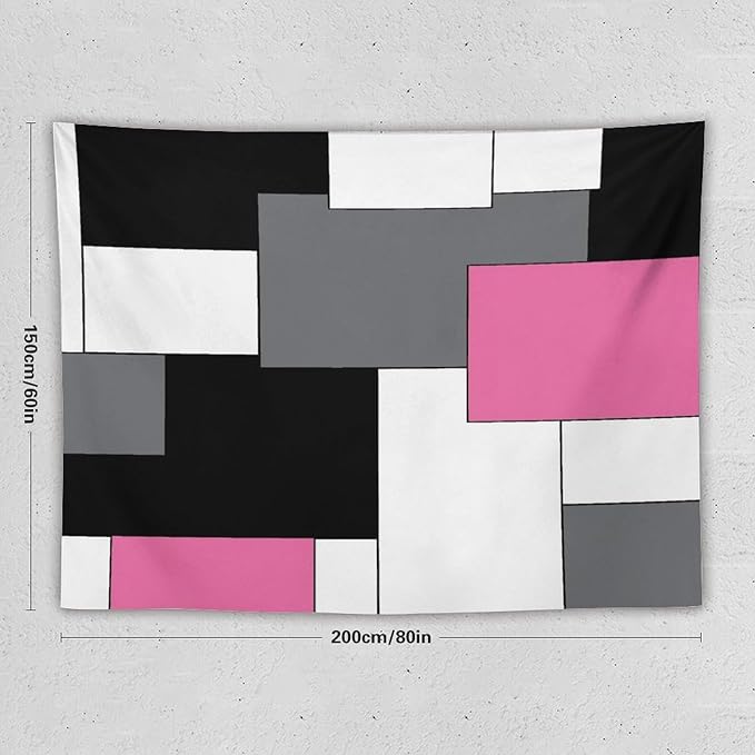 ZhiRain Pink,Black,White,Grey Tapestry Wall Hanging Geometry Pattern Digital Print Multicolor Tapestries Home Decor for Living Room Bedroom Farmhouse Apartment Dorm 60"x80"