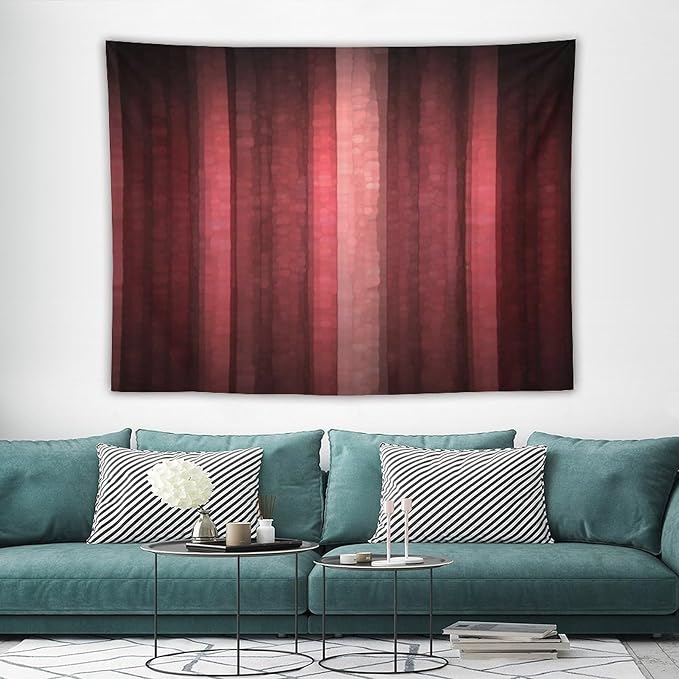 ZhiRain Red Striped Tapestry Wall Hanging Burgundy Marron Modern Vintage Abstract Mosaic Glass Texture And Dark Stripe Tapestries Home Decor for Living Room Bedroom Apartment Farmhouse 60"x80"