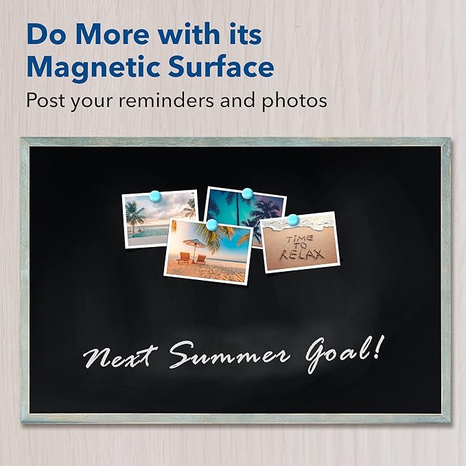 24 x 36 Magnetic Chalkboard Blackboard - Large Hanging Framed Wall Chalk Board w/Wooden Frame - Rustic 2x3 Wall Black Board to Use at Home and Office - Includes Magnets (Dusty Blue)…