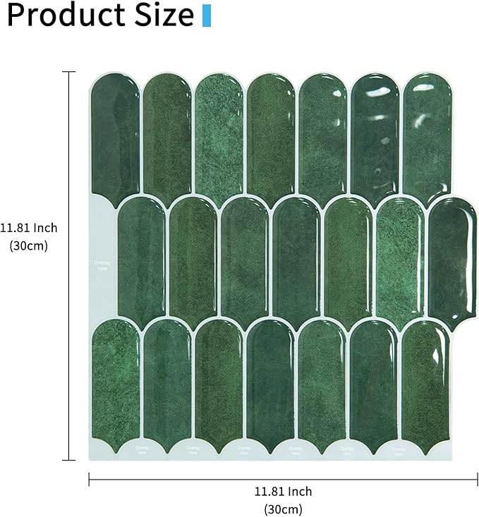 Art3d 10-Sheet Peel and Stick Backsplash Tiles, 12"x12" Vinyl Stick On Wall Tile Stickers for Kitchen, Bathroom, Laundry Room, Green Marble