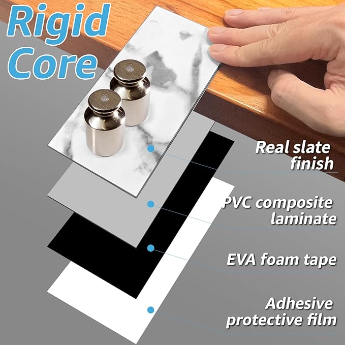 Art3d 102-Piece Faux Stone Peel and Stick Backsplash Tile, Waterproof Thick PVC Stick On Subway Wall Tile for Kitchen Bathroom Laundry Room Fireplace - 3" x 6" Gray Marble