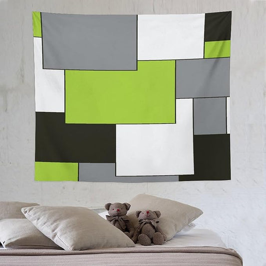 ZhiRain Modern Tapestry Wall Hanging Green And Gray Black Tapestries Home Decor for Living Room Bedroom Farmhouse Apartment Dorm 50"x60"