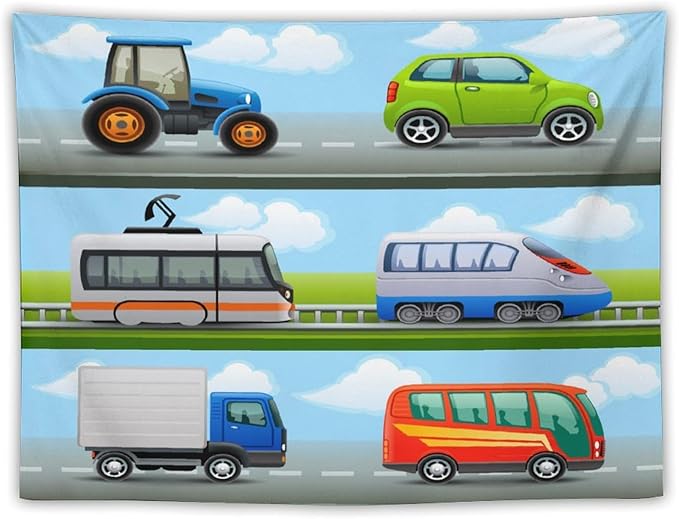ZhiRain Construction Truck Tapestry Wall Hanging Tractor Bus Cartoon Cars Vehicle Tapestries Home Decor for Living Room Bedroom Apartment Farmhouse Dorm 30"x40"