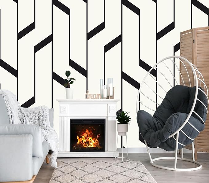 XMPMBM-Black Textured backsplash Large Decorative Geometrical Wallpaper Bedroom Bathroom Wall Mural- W 132" X H 92"（93 Square Foot）