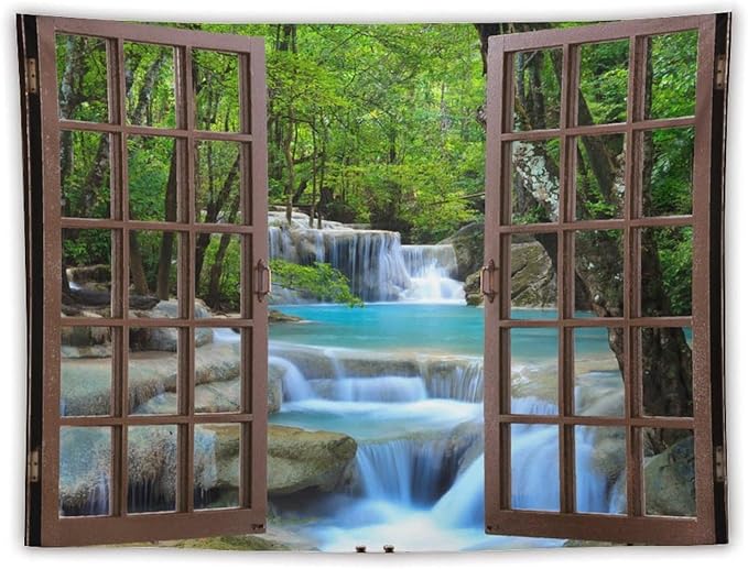 ZhiRain Waterfall Tree Landscape Tapestry Wall Hanging Natural Scenery Forest Garden Spring Stone River Tapestries Home Decor for Living Room Bedroom Apartment Farmhouse Dorm 60"x80"