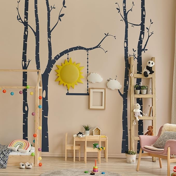 Yeysynana Large Tree Wall Decals Huge Size Birch Tree Forest Wall Art Peel and Stick DIY Wall Stickers for Nursery Kids Bedroom Living Room Wall Decor (Blue)