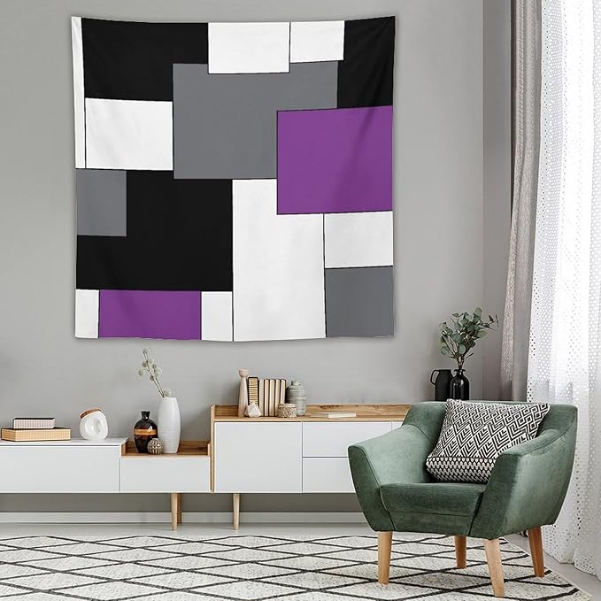 ZhiRain Black,Grey,Purple,White Tapestry Wall Hanging Geometry Pattern Digital Print Multicolor Tapestries Home Decor for Living Room Bedroom Farmhouse Apartment Dorm 60"x60"