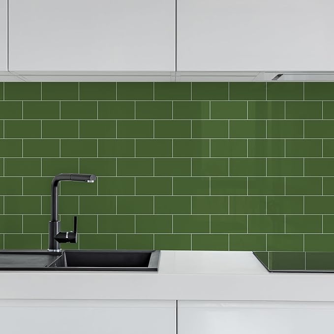 1-Pack Peel and Stick Tile Backsplash 12"X12" PVC Wall Tiles, Stick on Backsplash for Kitchen, Bathroom Tile, Fireplace Décor, Laundry Table, Stair Decals in Polished Green