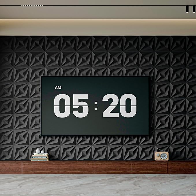 AMZDEPOT 3D Wall Panels for Interior Wall Decor, 3 Layout Options PVC Textured Wall Art Decor for Living Room Bedroom TV Background Gaming Room, 12''x12'', 20 Pcs Black