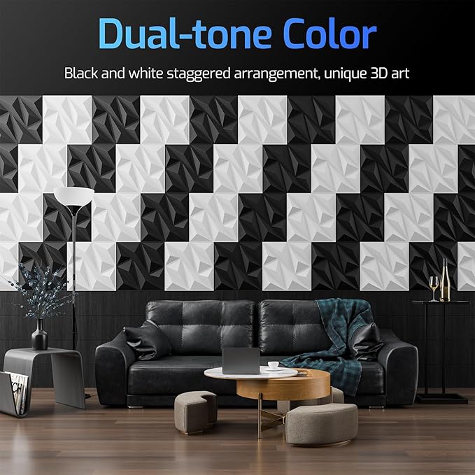 ZELMINE 16 Pack 3D Wall Panels for Interior Wall Decor, 11.8'' x 11.8'' Decorative Wall Panels, Accent Wall Panels, 3D Diamond Design Wall Decor for Living Room, Bedroom, Gaming Room, Black