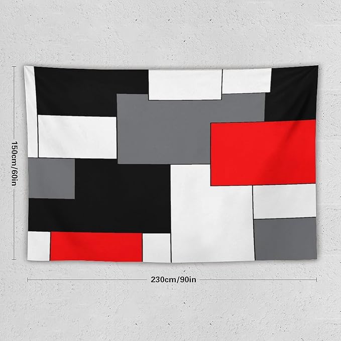ZhiRain Black,Grey,Red,White Tapestry Wall Hanging Geometry Pattern Digital Print Multicolor Tapestries Home Decor for Living Room Bedroom Farmhouse Apartment Dorm 60"x90"