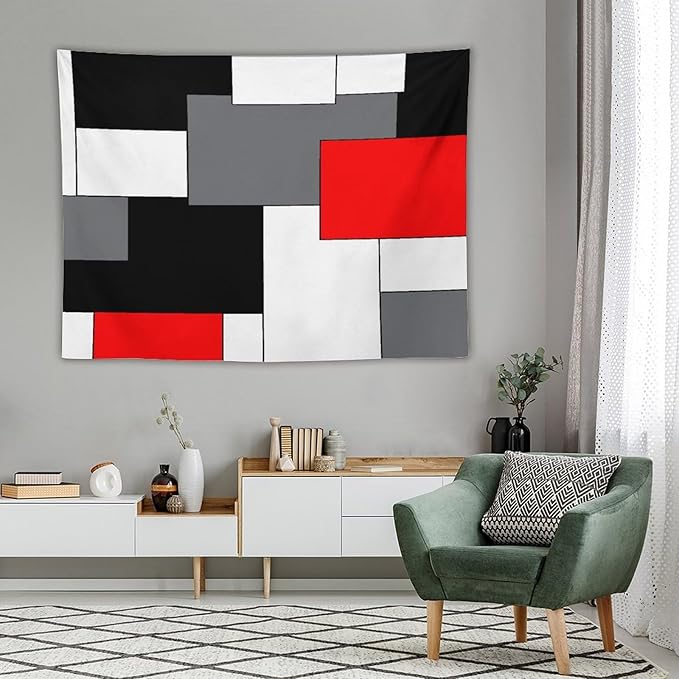 ZhiRain Black,Grey,Red,White Tapestry Wall Hanging Geometry Pattern Digital Print Multicolor Tapestries Home Decor for Living Room Bedroom Farmhouse Apartment Dorm 60"x80"