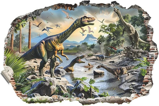 WALLMEII Safari Animals Wall Decor Decals Wall-Breaking Dinosaur World Jungle Animal Wall Stickers Removable Peel and Stick Baby Nursery Kids Boys Bedroom Living Room Art Murals Decoration