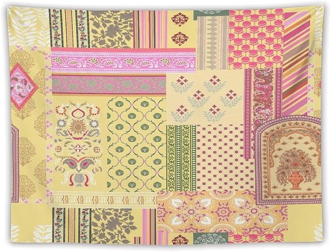 ZhiRain Patchwork Bohemian Tapestry Wall Hanging Colorful Boho Flower Floral Botanical Vintage Retro Indian Tapestries Home Decor for Living Room Bedroom Apartment Farmhouse Dorm 60"x80"