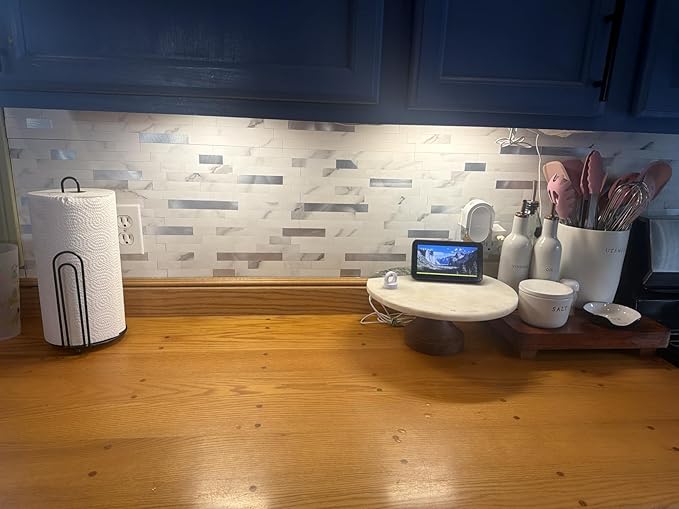 Yipscazo 2026 New Upgrade Peel and Stick Stone Metal Backsplash, PVC Wall Tiles Stick on Tiles for Backsplash Kitchen, Bathroom, Fireplace (20 Sheets, Marble White)