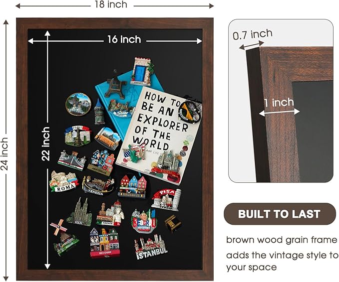 4 THOUGHT Chalk Board 18" x 24", Magnetic Chalkboard for Wall Rustic Blackboard Hanging Chalkboards Sign Board Menu Board for School Kitchen Decor Office Home 4 Markers 8 Magnets, Brown