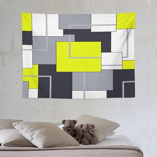 ZhiRain Yellow Gray Tapestry Wall Hanging Modern Black White Geometric Abstract Aesthetic Tapestries Home Decor for Living Room Bedroom Farmhouse Apartment Dorm 30"x40"