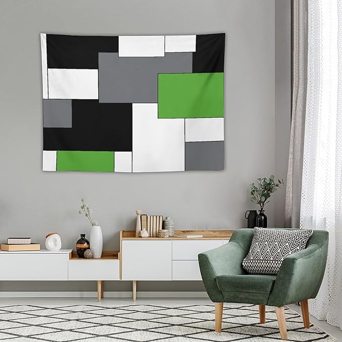 ZhiRain Black,Grey,Green,White Tapestry Wall Hanging Geometry Pattern Digital Print Multicolor Tapestries Home Decor for Living Room Bedroom Farmhouse Apartment Dorm 30"x40"