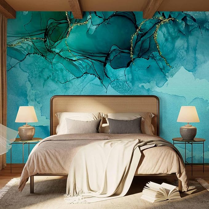 artgeist Wall Mural Abstract 193x138 in - Peel and Stick Self-Adhesive Wallpaper Removable Large Sticker Foil Wall Decor Print Picture Design Optical Illusion Concrete Blue a-A-10189-a-a