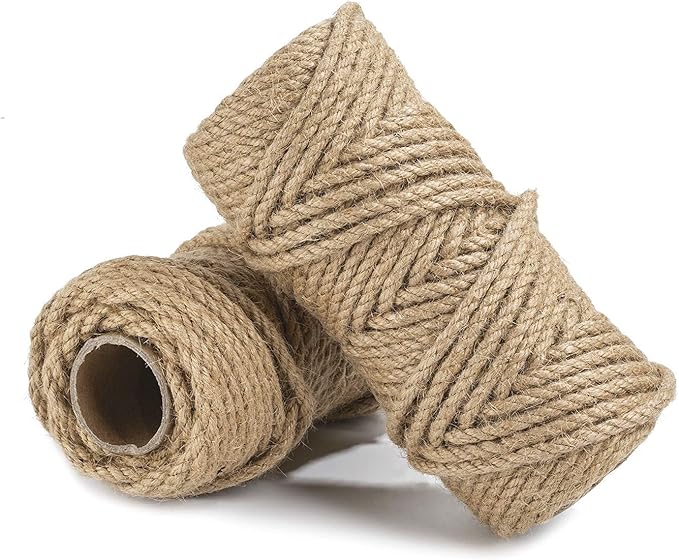 100 Feet 5mm Jute Twine, Heavy Duty Jute Rope, Natural Hemp Rope for DIY Arts Crafts, Gardening, Bundling，Home Decorating, Cat Scratching Post