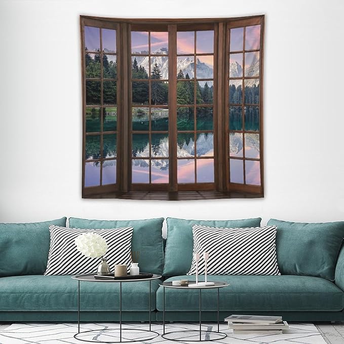 ZhiRain Beautiful Highlands Landscape Tapestry Wall Hanging Mountains Lake Colorful Sky Sunny Day Sunset Tapestries Home Decor for Living Room Bedroom Apartment Farmhouse Dorm 60"x60"