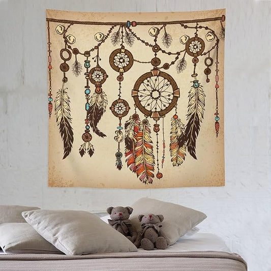 ZhiRain Retro Rustic Dream Catcher Tapestry Wall Hanging Boho Native Dreamcatcher Hippie Feather Tapestries Home Decor for Living Room Bedroom Apartment Farmhouse Dorm 60"x60"