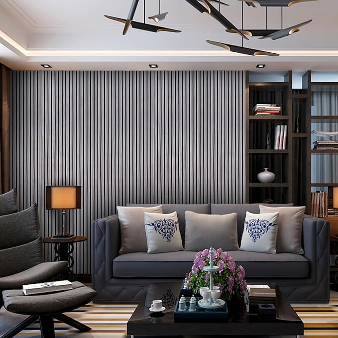 YLL YLL Wood Wall Panels Acoustic Wall Panels for Interior Wall Decoration Two 94.68" x 12.79" Wood Slat Paneling 3D soundproof Wall Panels Grey Oak