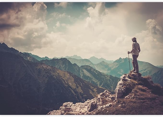 wall26 - Woman Hiker on a Top of a Mountain - Removable Wall Mural | Self-Adhesive Large Wallpaper - 100x144 inches