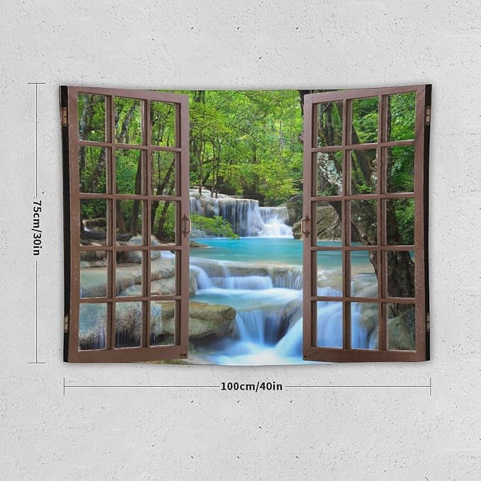 ZhiRain Waterfall Tree Landscape Tapestry Wall Hanging Natural Scenery Forest Garden Spring Stone River Tapestries Home Decor for Living Room Bedroom Apartment Farmhouse Dorm 30"x40"