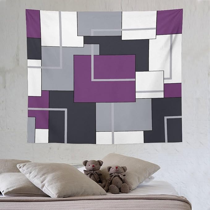 ZhiRain Purple Black White Tapestry Wall Hanging Modern Gray Geometric Abstract Aesthetic Tapestries Home Decor for Living Room Bedroom Farmhouse Apartment Dorm 50"x60"