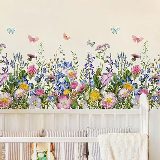 4 Pieces Flowers Wall Decals Vinyl Flowers Wall Stickers Removable Floral Murals Peel and Stick Colorful Flower Decor for Girls Bedroom Living Room Nursery (Butterfly)