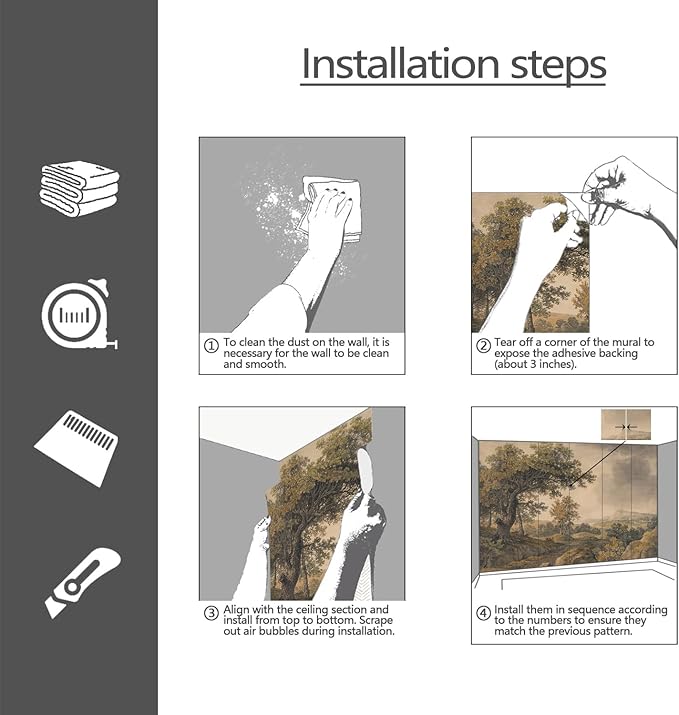 YQWDMX - Beige Forest Peel and Stick Wallpaper Jungle Self-Adhesive Mural for Living Room ZY12 L