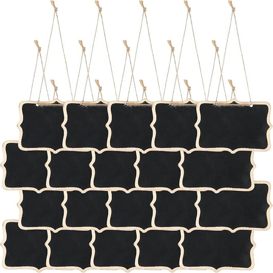 20 PCS Mini Chalkboard Signs, Reusable Hanging Chalkboard Sign, Wooden Double-Sided Blackboard with Hanging String, Small Chalk Board Sign for Wedding Birthday Parties, Party Buffet Food Name Tags