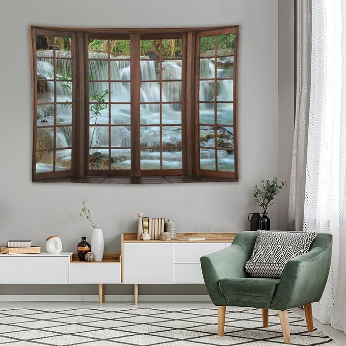 ZhiRain Nature Waterfall Landscape Tapestry Wall Hanging Forest Bamboo Garden Jungle Stream Scenery Tapestries Home Decor for Living Room Bedroom Apartment Farmhouse Dorm 60"x80"