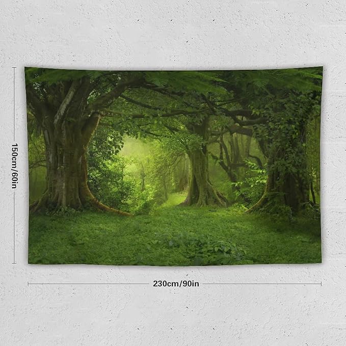 ZhiRain Landscape Forest Tapestry Wall Hanging Tropical Jungle Green Trees Foliage Woodland Nature Tapestries Home Decor for Living Room Bedroom Apartment Farmhouse Dorm 60"x90"